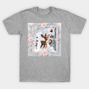 Cute fawn with bird in a winterlandscape T-Shirt